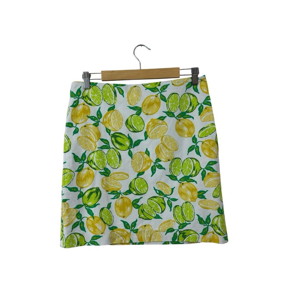 Talbots Petite 8P Classic Cotton A-Line Skirt Lemon Lime Citrus Stretch Womens